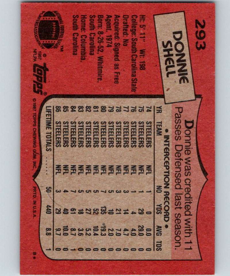 1987 Topps #293 Donnie Shell Steelers NFL Football