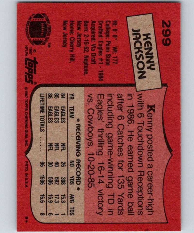 1987 Topps #299 Kenny Jackson Eagles NFL Football