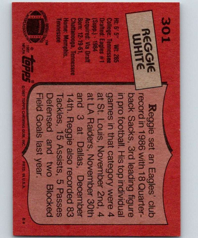 1987 Topps #301 Reggie White Eagles NFL Football