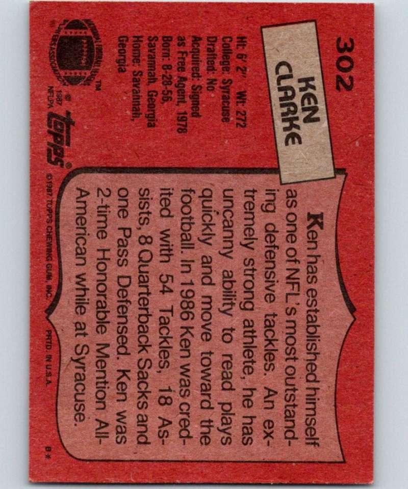1987 Topps #302 Ken Clarke Eagles NFL Football
