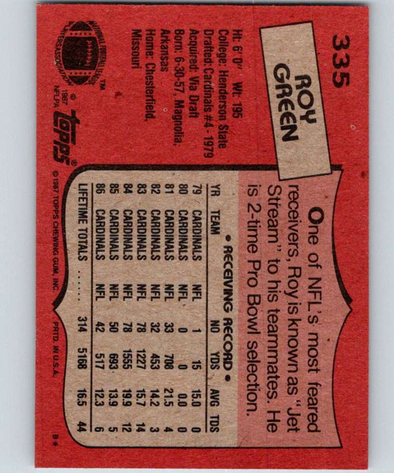 1987 Topps #335 Roy Green Cardinals NFL Football Image 2