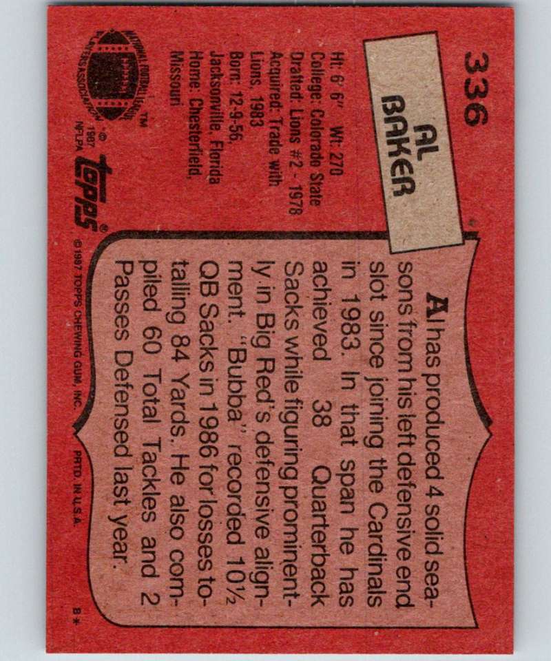 1987 Topps #336 Al Baker Cardinals NFL Football Image 2