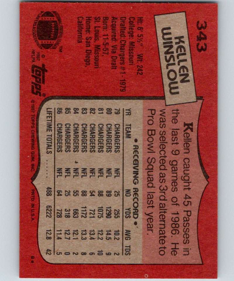 1987 Topps #343 Kellen Winslow Chargers NFL Football