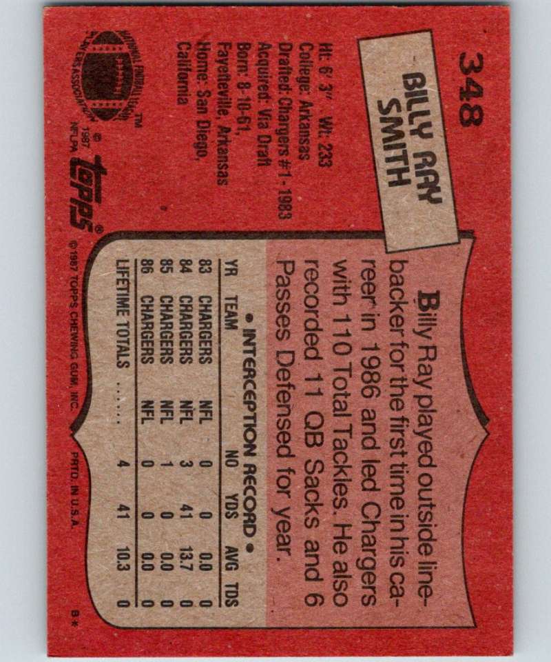 1987 Topps #348 Billy Ray Smith Chargers NFL Football