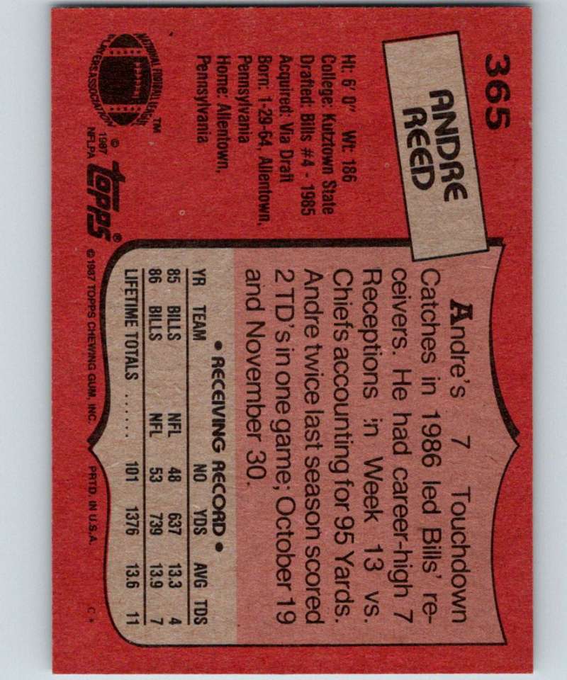 1987 Topps #365 Andre Reed Bills NFL Football