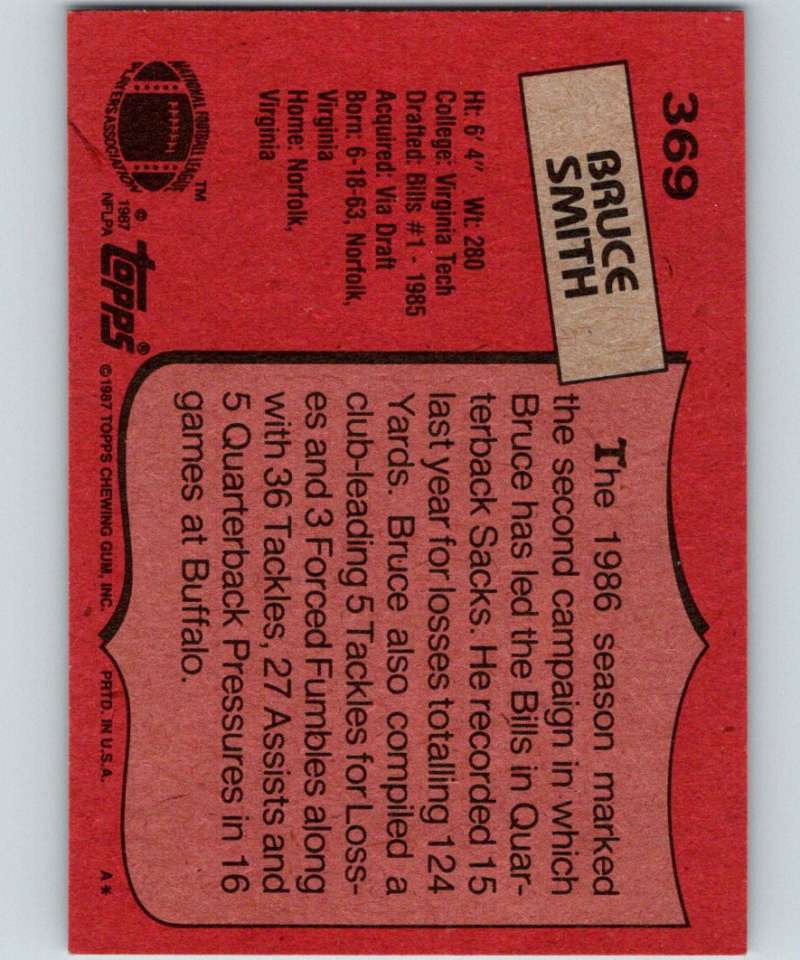 1987 Topps #369 Bruce Smith Bills NFL Football