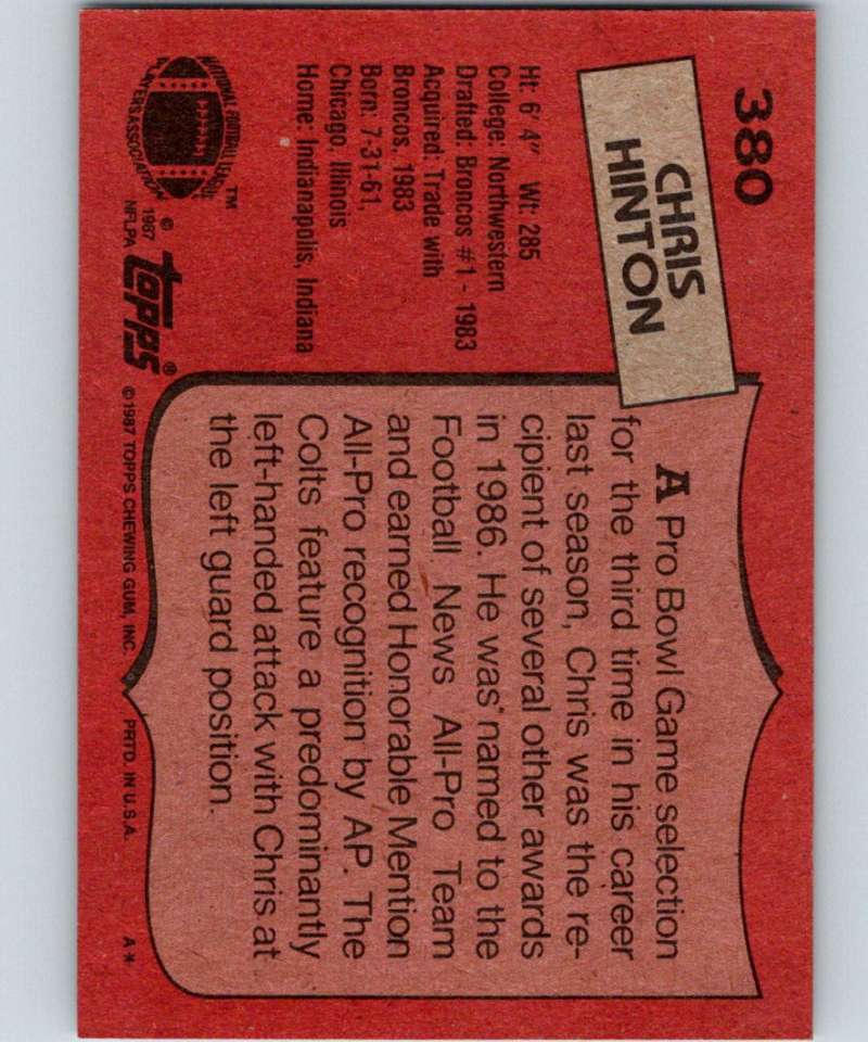1987 Topps #380 Chris Hinton Colts NFL Football