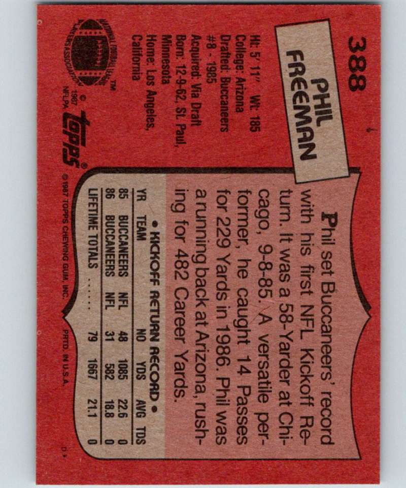 1987 Topps #388 Phil Freeman Buccaneers NFL Football Image 2