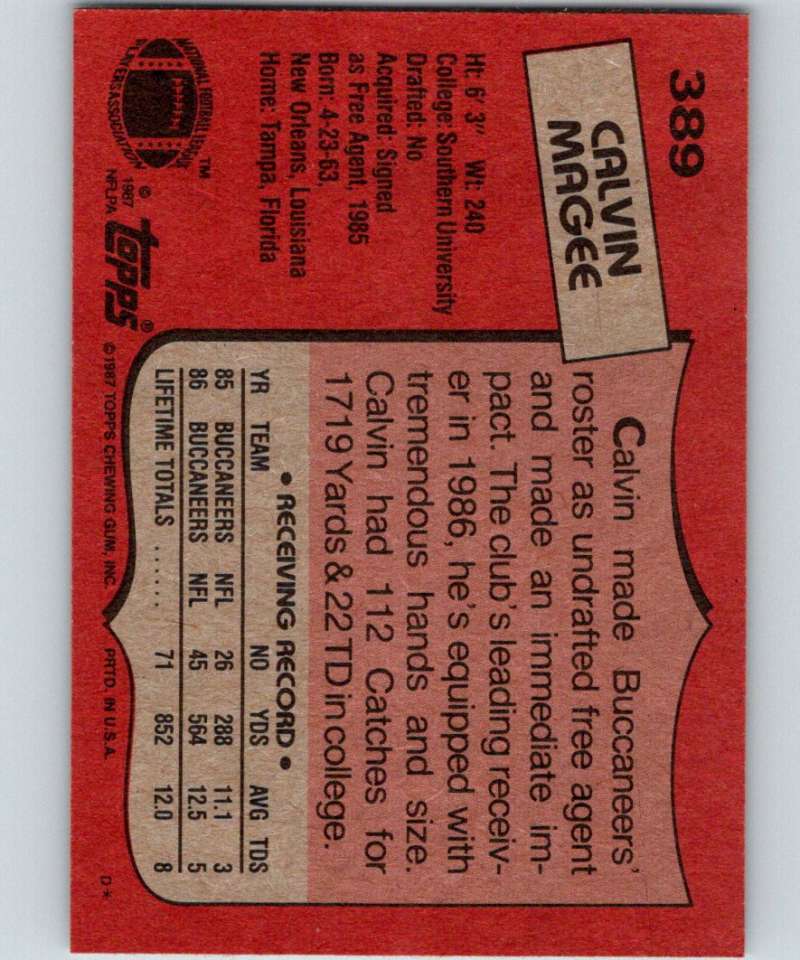1987 Topps #389 Calvin Magee Buccaneers NFL Football Image 2