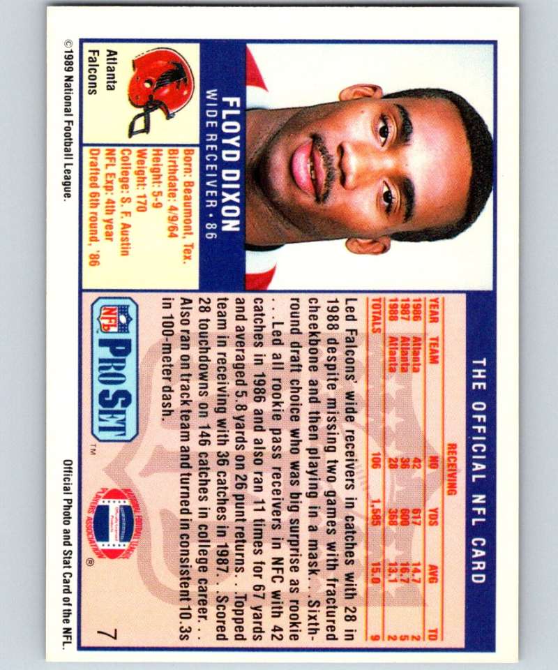 1989 Pro Set #7 Floyd Dixon Falcons NFL Football Image 2