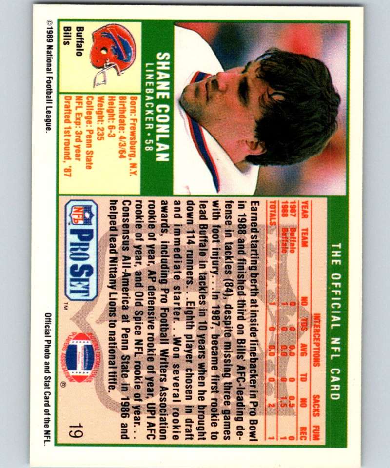 1989 Pro Set #19 Shane Conlan Bills NFL Football Image 2