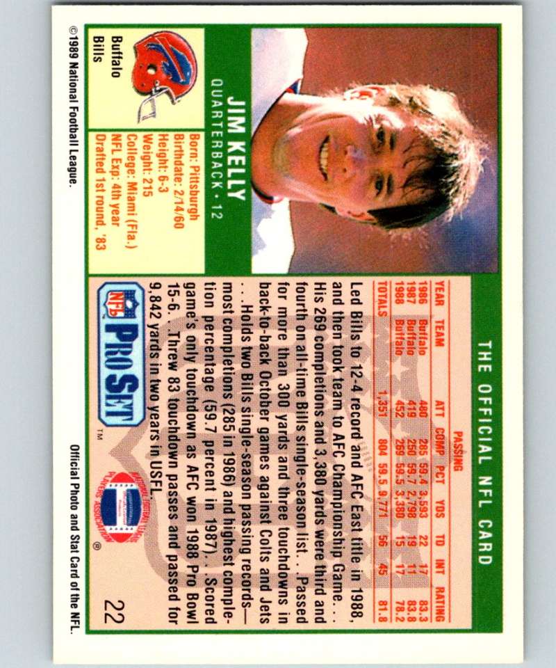 1989 Pro Set #22 Jim Kelly Bills NFL Football