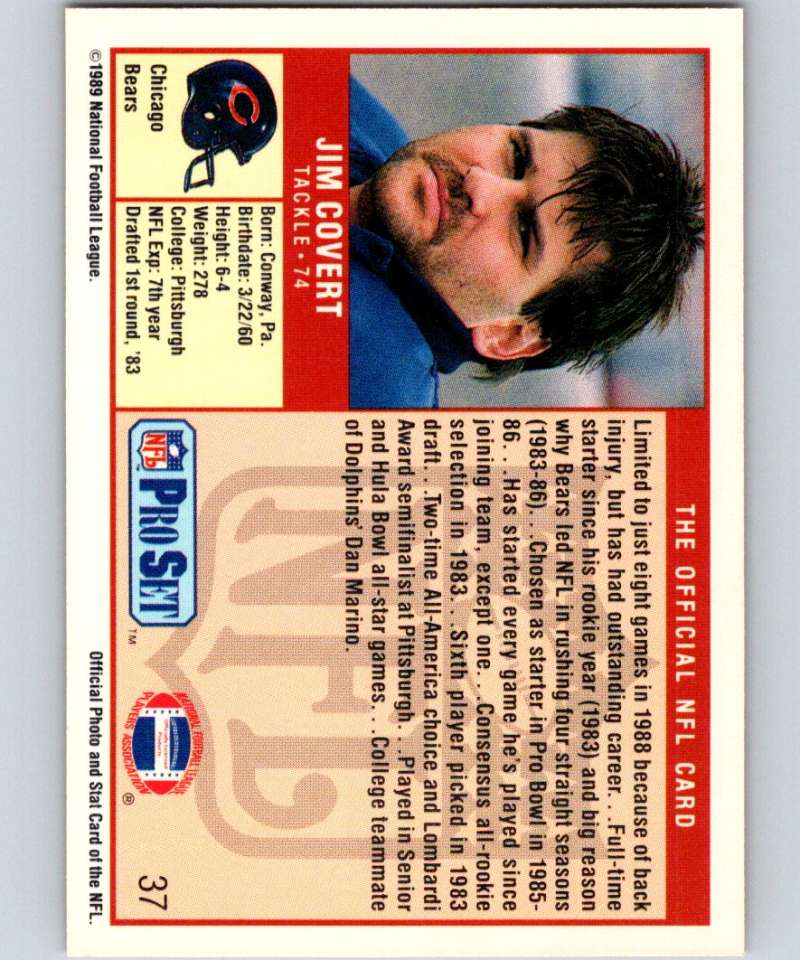 1989 Pro Set #37 Jim Covert Bears NFL Football Image 2