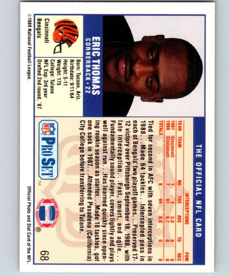 1989 Pro Set #68 Eric Thomas RC Rookie Bengals NFL Football Image 2