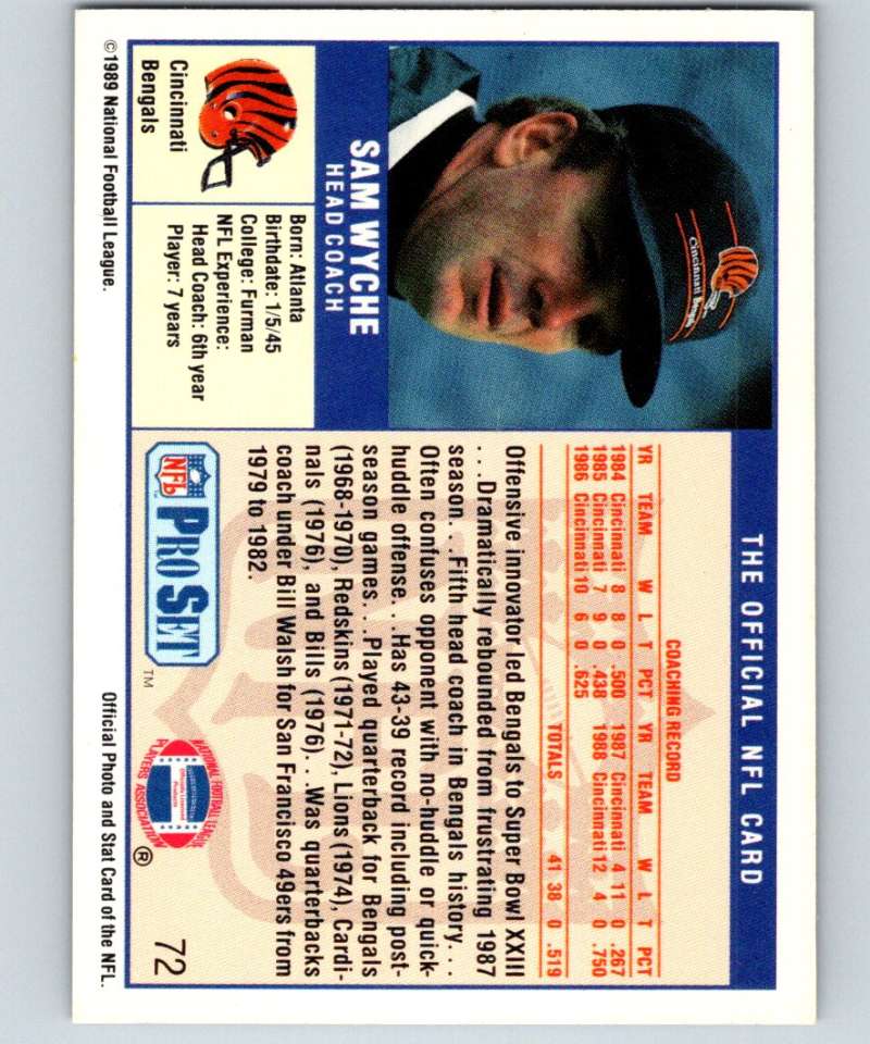 1989 Pro Set #72 Sam Wyche Bengals CO NFL Football Image 2