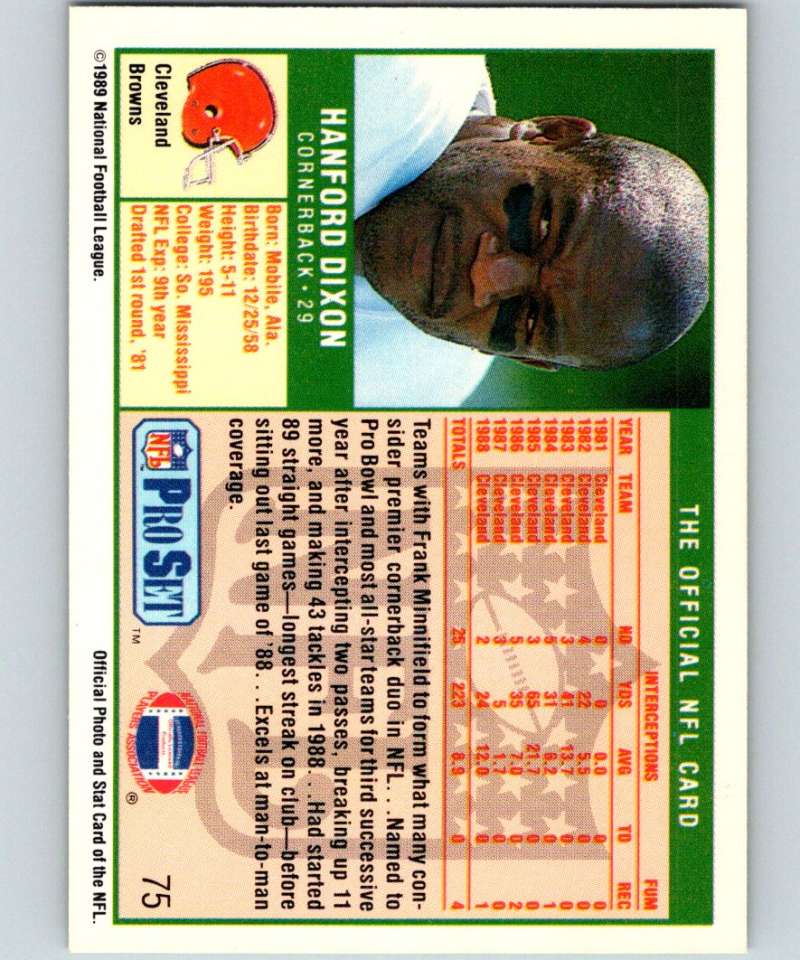 1989 Pro Set #75 Hanford Dixon Browns NFL Football