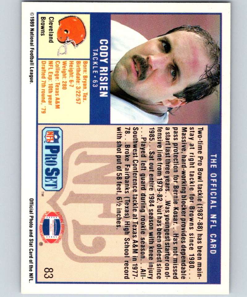 1989 Pro Set #83 Cody Risien Browns NFL Football Image 2