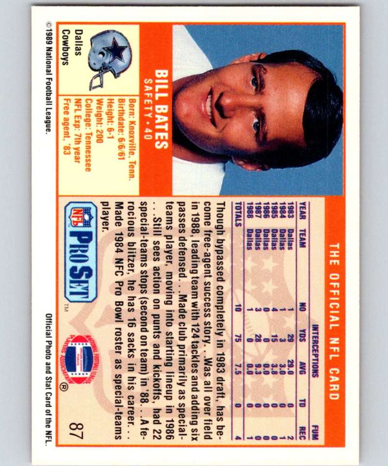 1989 Pro Set #87 Bill Bates Cowboys NFL Football