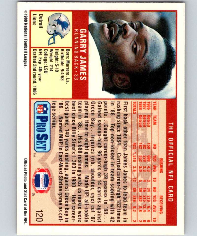 1989 Pro Set #120 Garry James Lions NFL Football Image 2