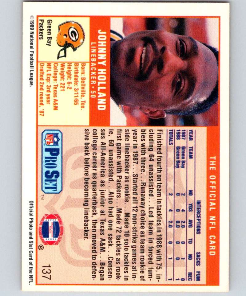 1989 Pro Set #137 Johnny Holland Packers NFL Football
