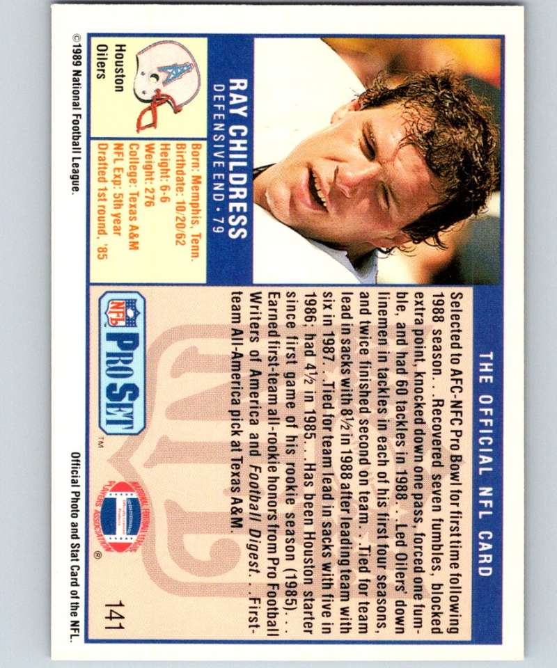 1989 Pro Set #141 Ray Childress Oilers NFL Football Image 2