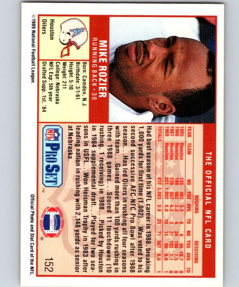 1989 Pro Set #152 Mike Rozier Oilers NFL Football Image 2