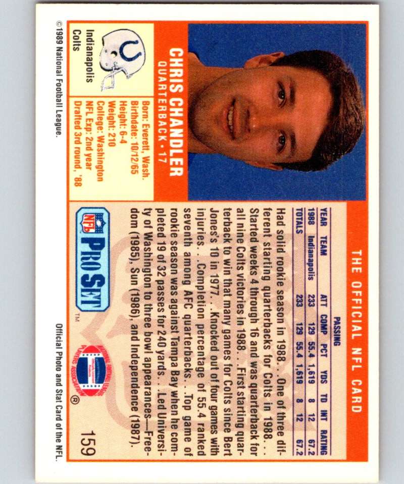 1989 Pro Set #159 Chris Chandler RC Rookie Colts NFL Football Image 2