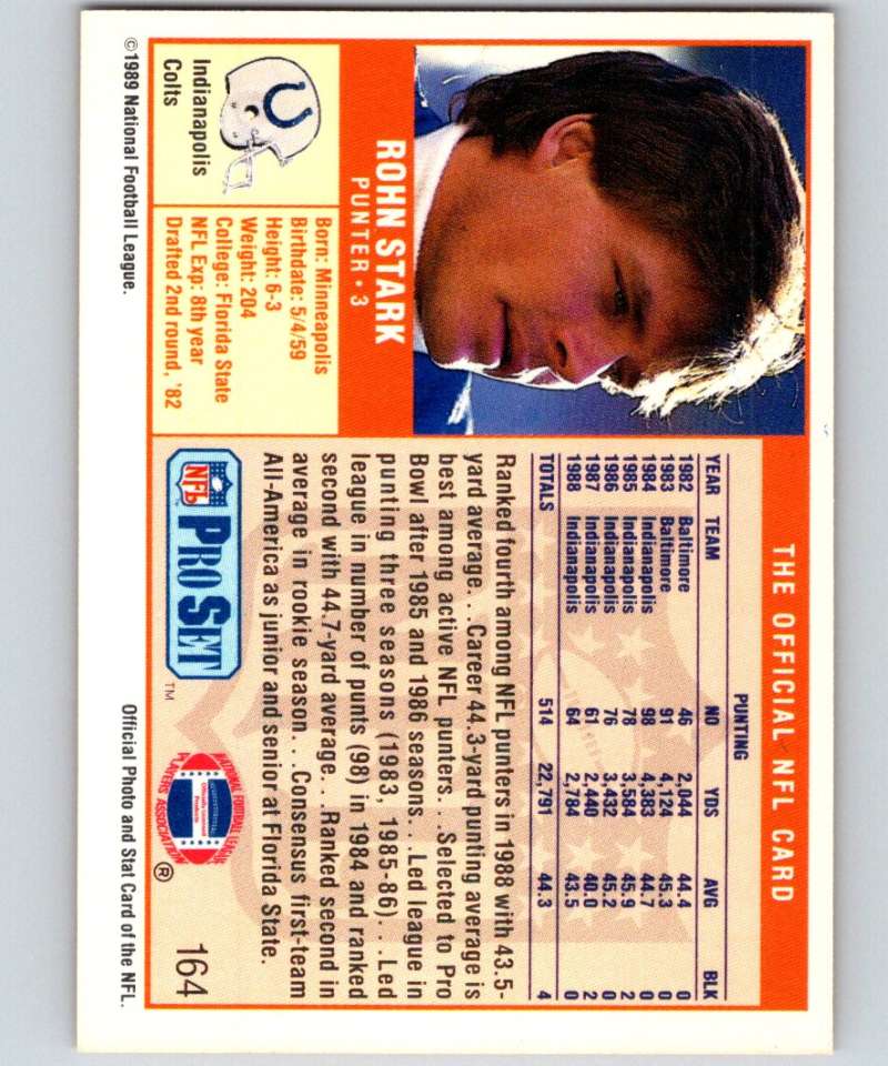 1989 Pro Set #164 Rohn Stark Colts NFL Football Image 2