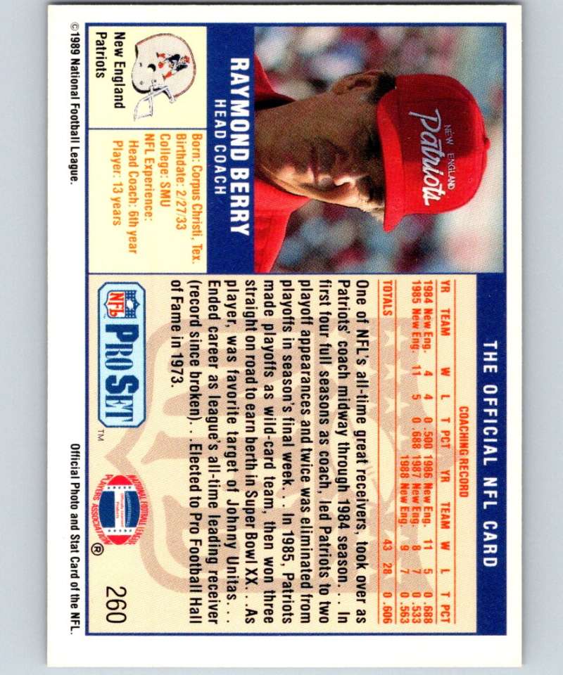 1989 Pro Set #260 Raymond Berry Patriots CO NFL Football Image 2