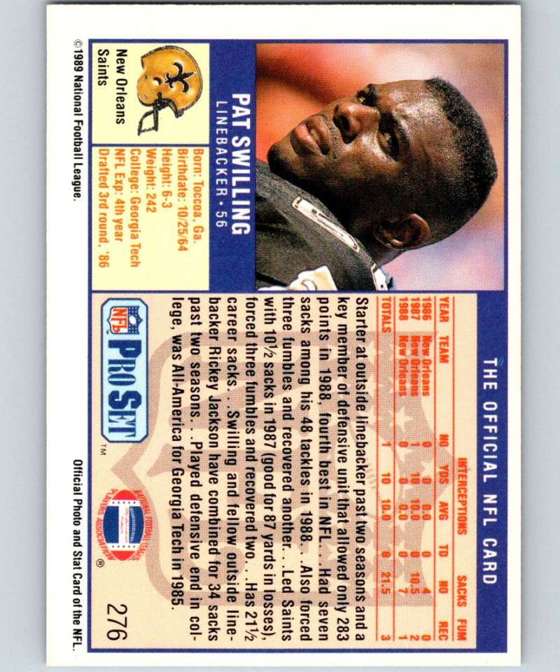 1989 Pro Set #276 Pat Swilling Saints NFL Football