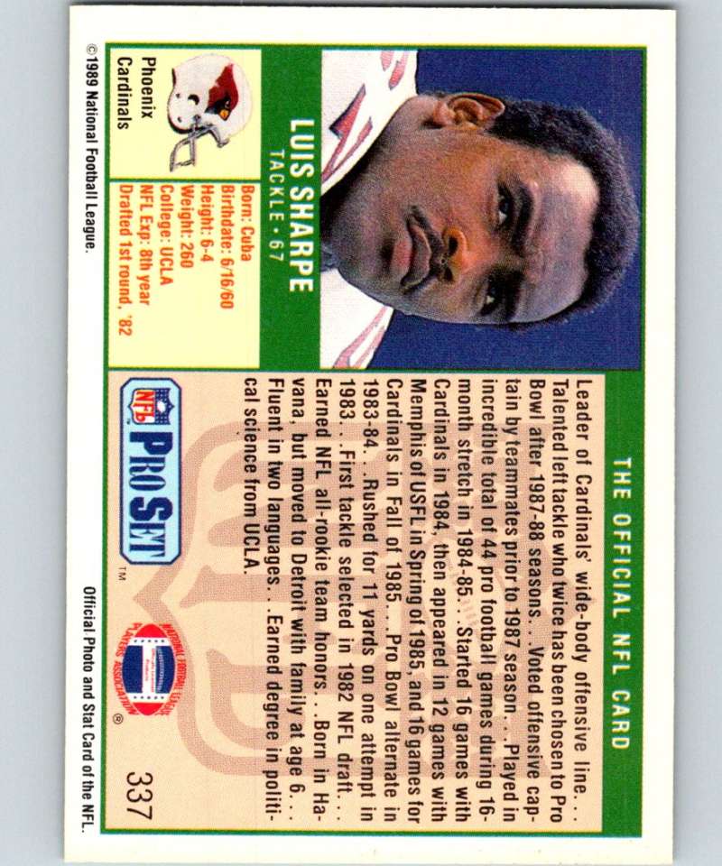1989 Pro Set #337 Luis Sharpe Cardinals NFL Football Image 2