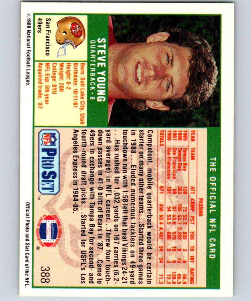 1989 Pro Set #388 Steve Young 49ers NFL Football Image 2