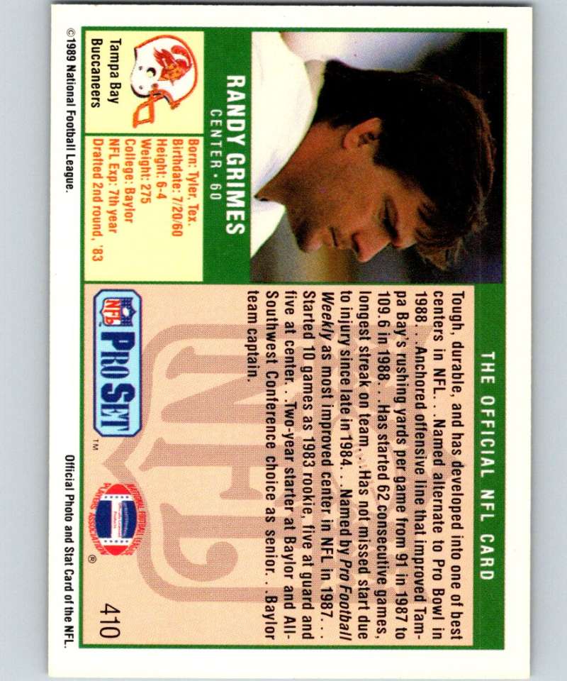 1989 Pro Set #410 Randy Grimes Buccaneers NFL Football Image 2