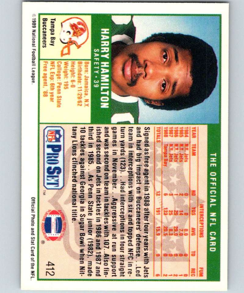 1989 Pro Set #412 Harry Hamilton Buccaneers NFL Football Image 2