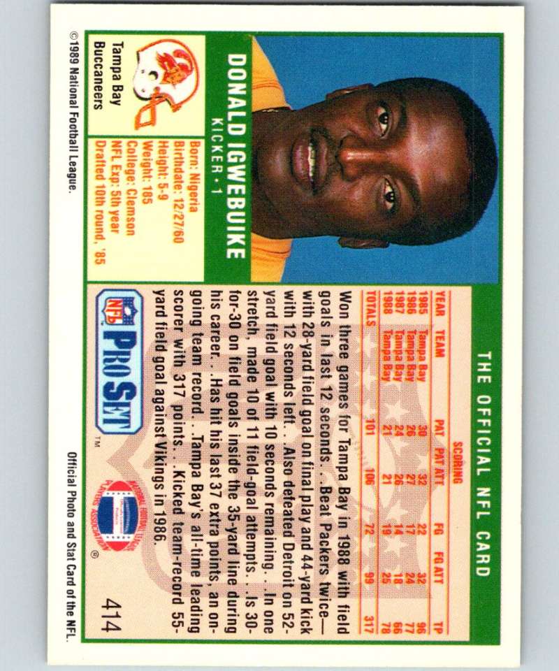 1989 Pro Set #414 Donald Igwebuike Buccaneers NFL Football