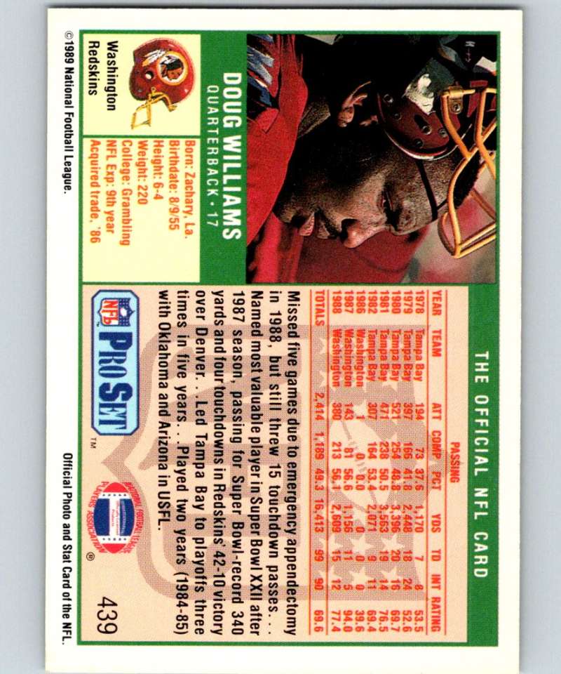 1989 Pro Set #439 Doug Williams Redskins NFL Football