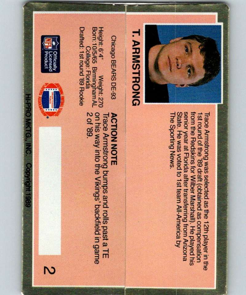1989 Action Packed Test #2 Trace Armstrong Bears NFL Football Image 2