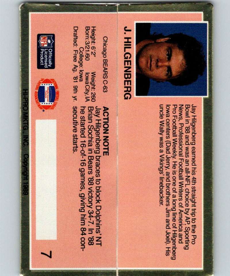 1989 Action Packed Test #7 Jay Hilgenberg Bears NFL Football