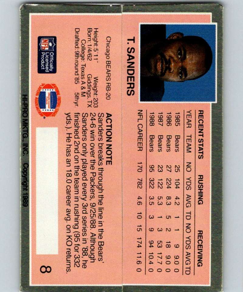 1989 Action Packed Test #8 Thomas Sanders Bears NFL Football Image 2
