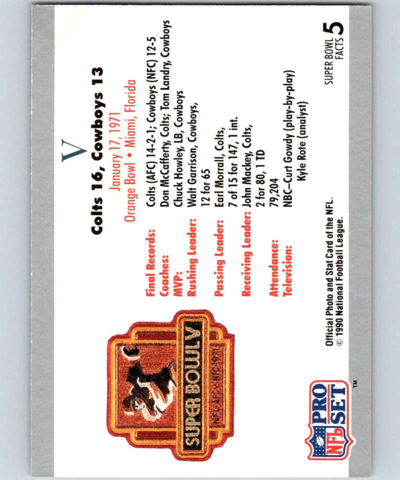 1990 Pro Set Super Bowl 160 #5 SB V Ticket NFL Football Image 2