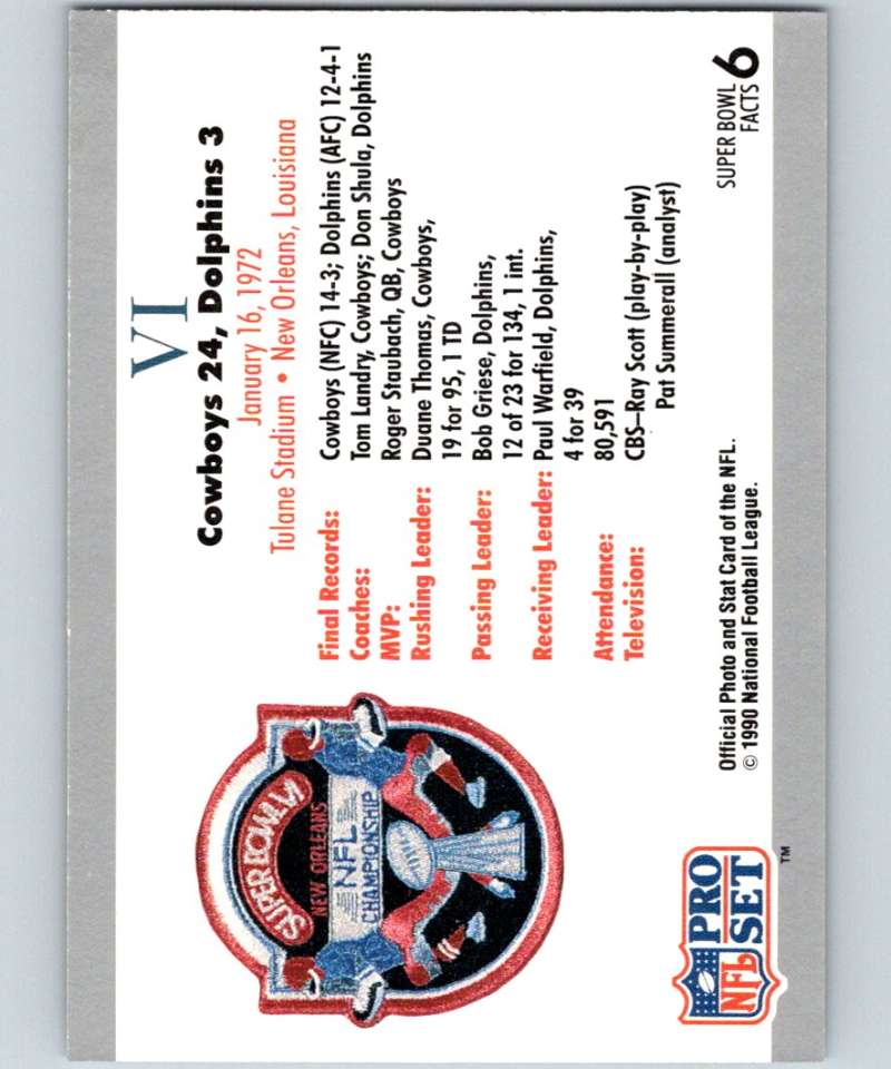 1990 Pro Set Super Bowl 160 #6 SB VI Ticket NFL Football Image 2