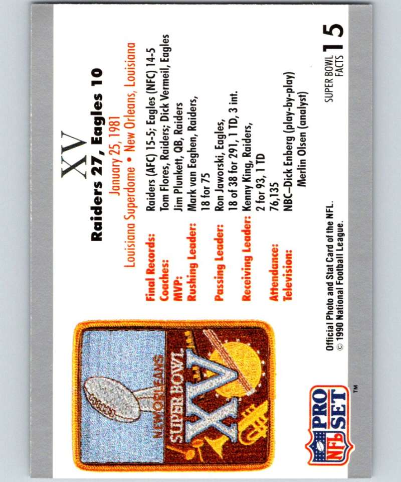 1990 Pro Set Super Bowl 160 #15 SB XV Ticket NFL Football