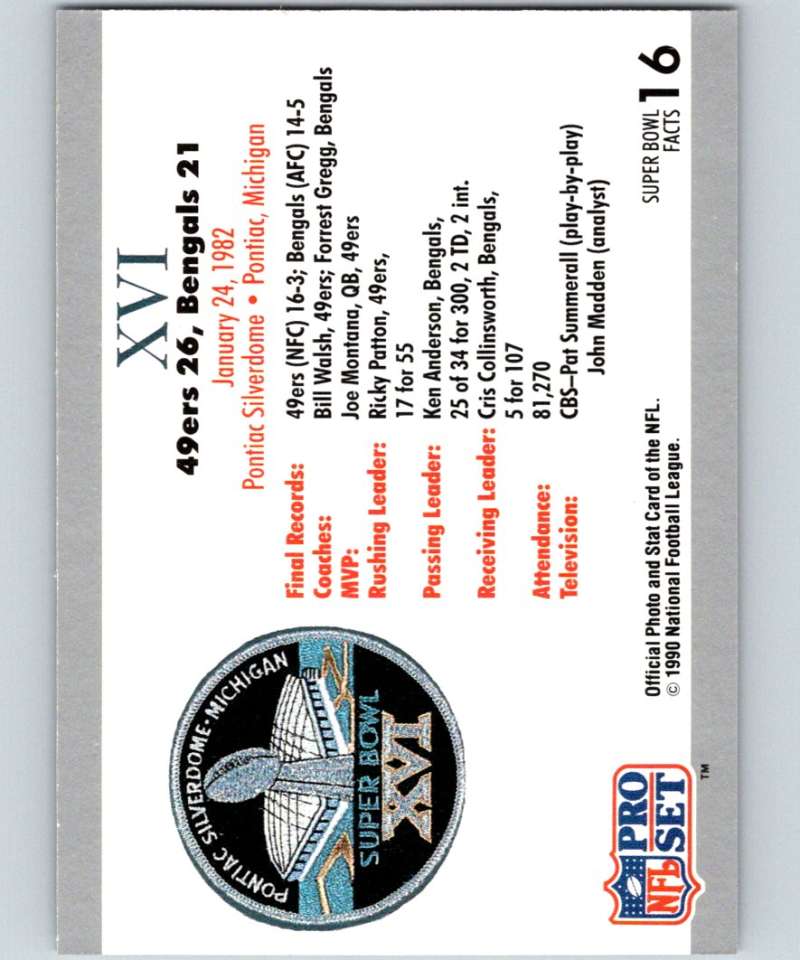 1990 Pro Set Super Bowl 160 #16 SB XVI Ticket NFL Football