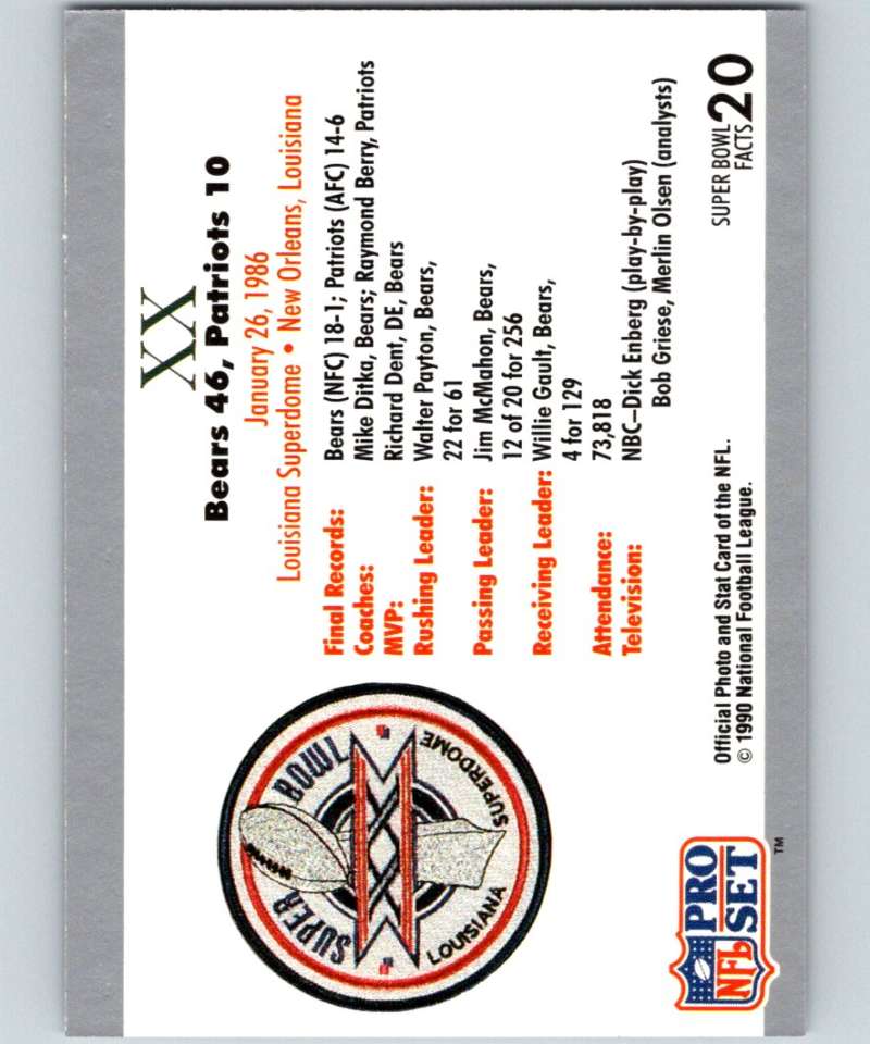 1990 Pro Set Super Bowl 160 #20 SB XX Ticket NFL Football
