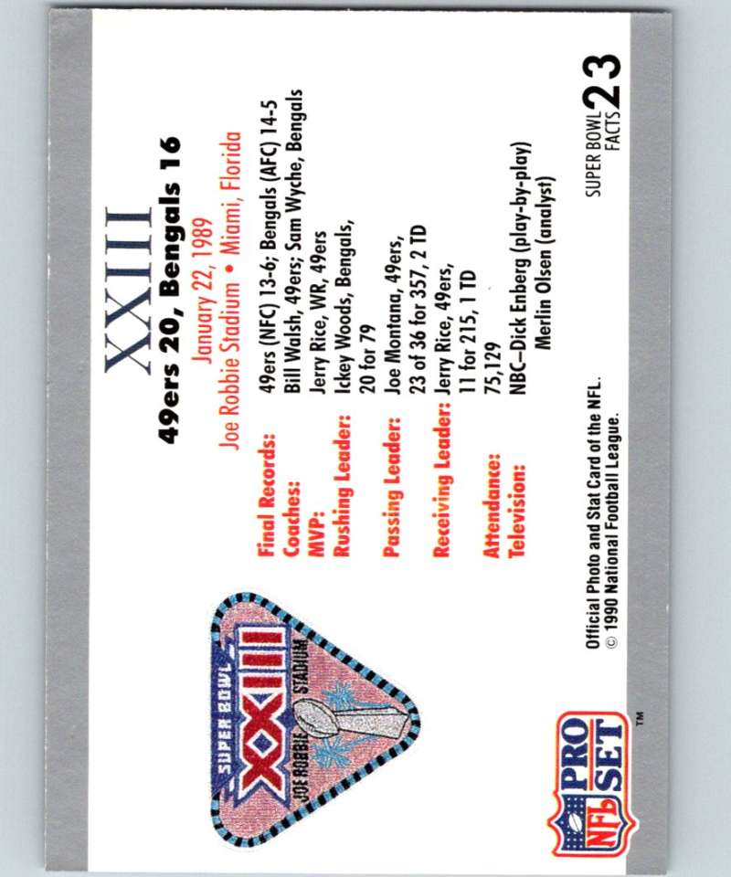 1990 Pro Set Super Bowl 160 #23 SB XXIII Ticket NFL Football