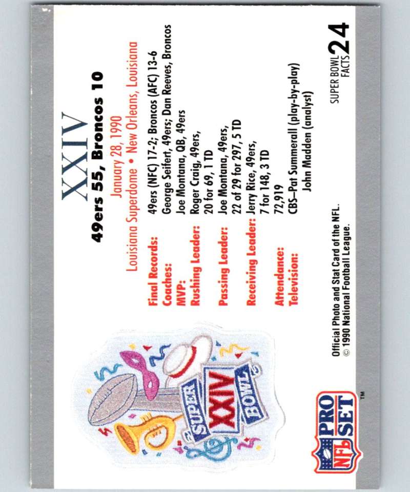 1990 Pro Set Super Bowl 160 #24 SB XXIV Ticket NFL Football