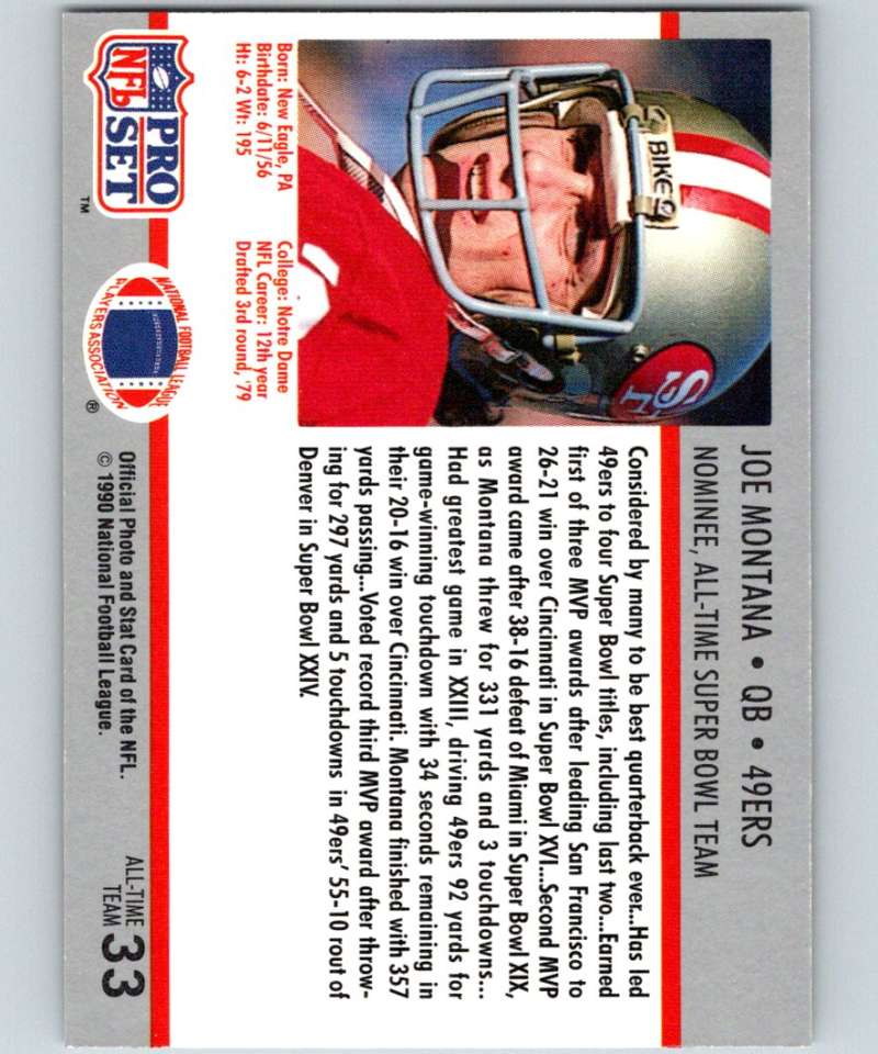 1990 Pro Set Super Bowl 160 #33 Joe Montana 49ers NFL Football