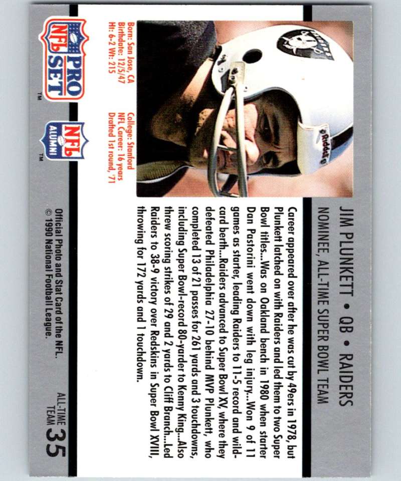 1990 Pro Set Super Bowl 160 #35 Jim Plunkett NFL Football