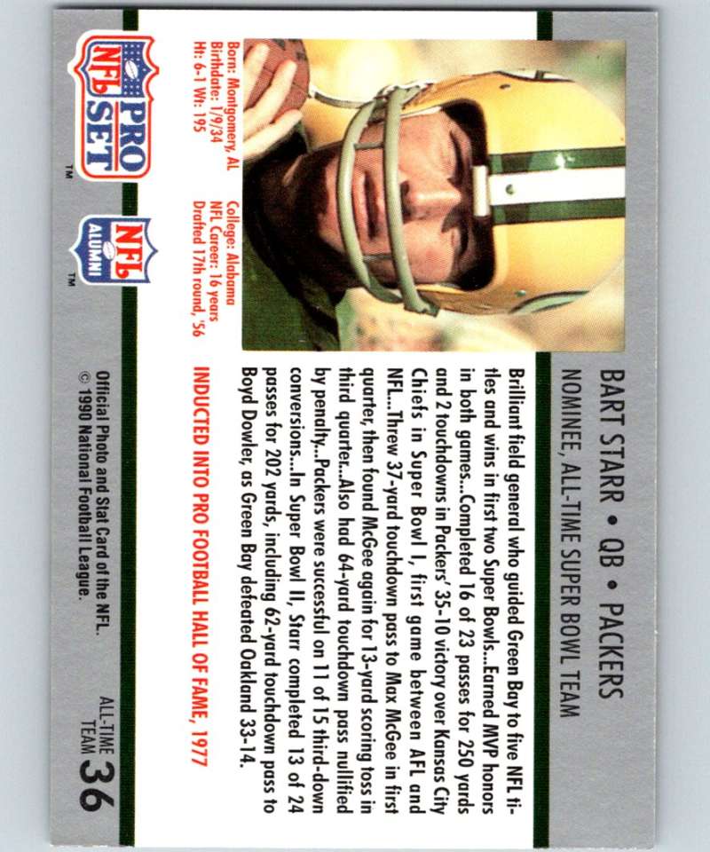 1990 Pro Set Super Bowl 160 #36 Bart Starr Packers NFL Football
