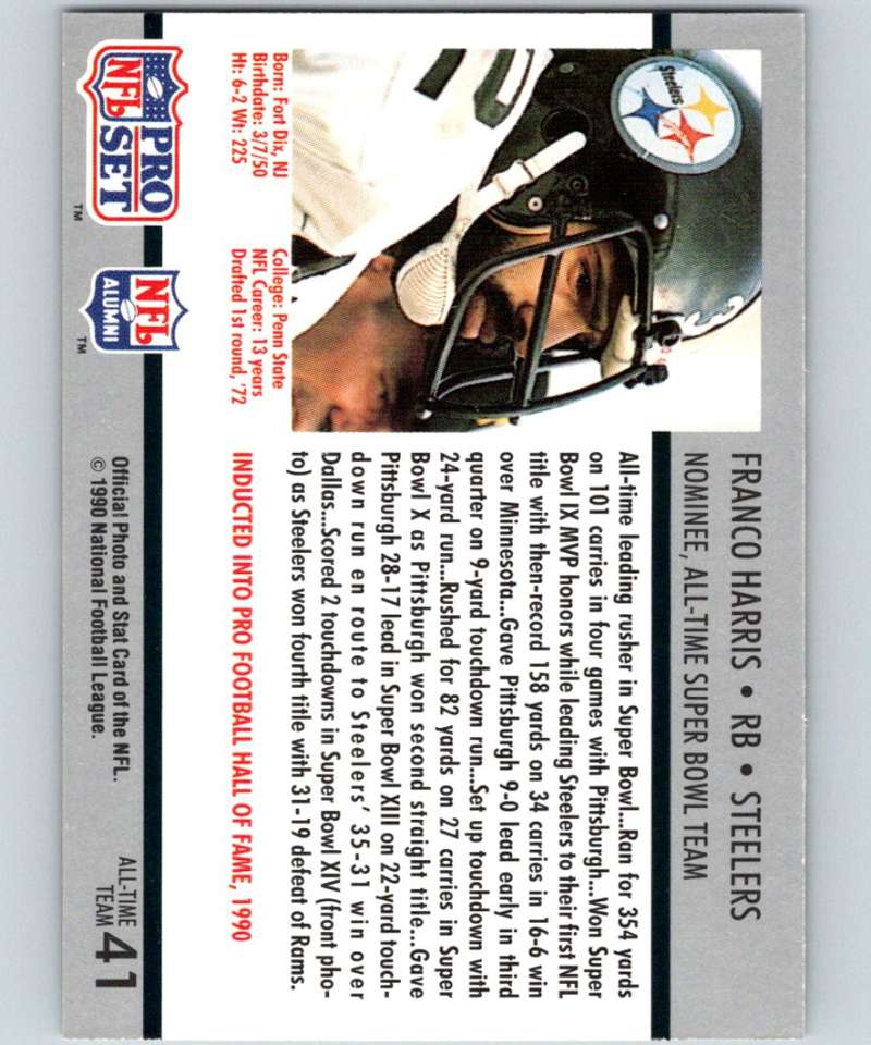 1990 Pro Set Super Bowl 160 #41 Franco Harris Steelers NFL Football
